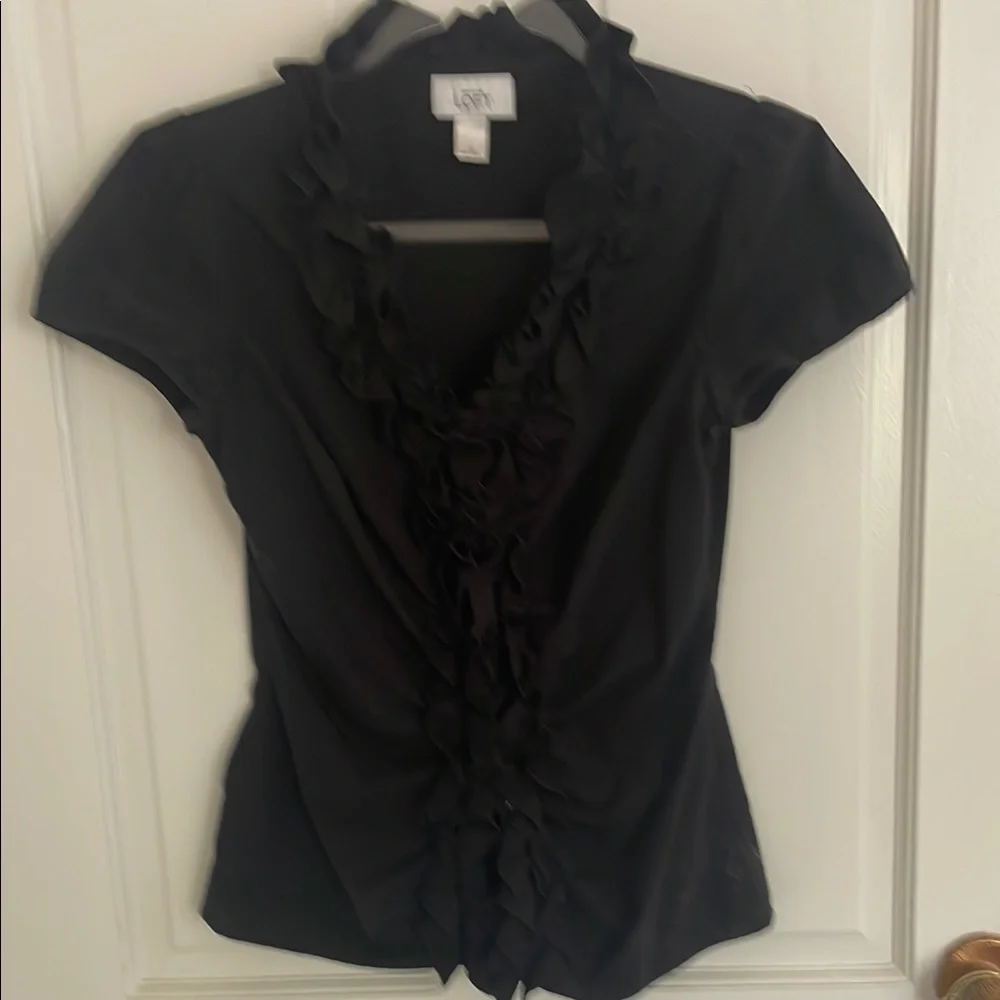 LOFT Women's Black Ruffled Top - Picture 1 of 5